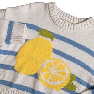 Freshman 1996 Lemon Graphic Knit Sweater Stripe Cropped Crewneck Cottagecore MED